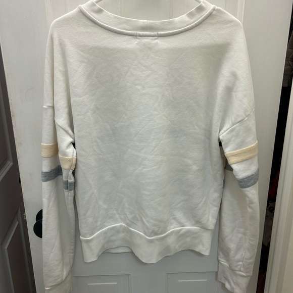 EVEREVE KORY VARSITY SWEATSHIRT W/ BLACK GRAY BEIGE STRIPES SIZE MEDIUM - Picture 5 of 5